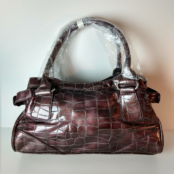 Faux alligator purple handbag NWOT purple leopard - Picture 10 of 11